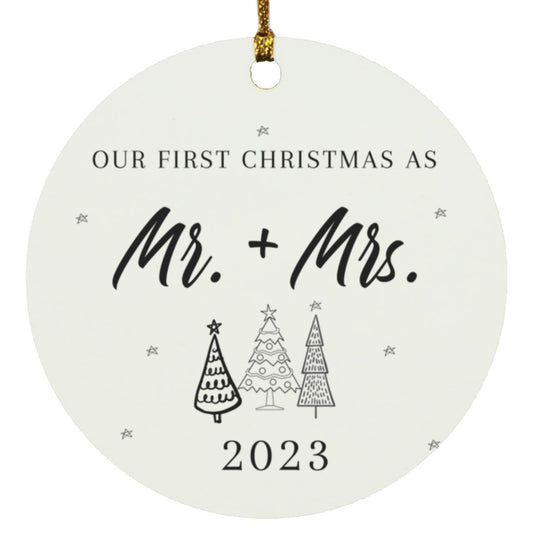 Our First Christmas as Mr + Mrs Circle Ornament