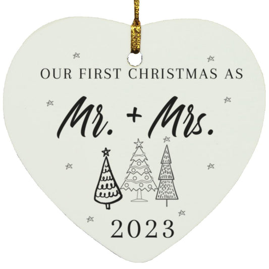 First Christmas As Mr +  Mrs. Heart Ornament