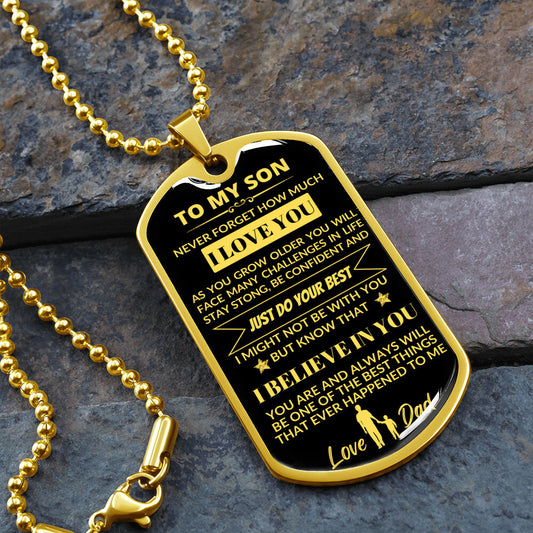 To My Son | Dog Tag Gold | Military Ball Chain
